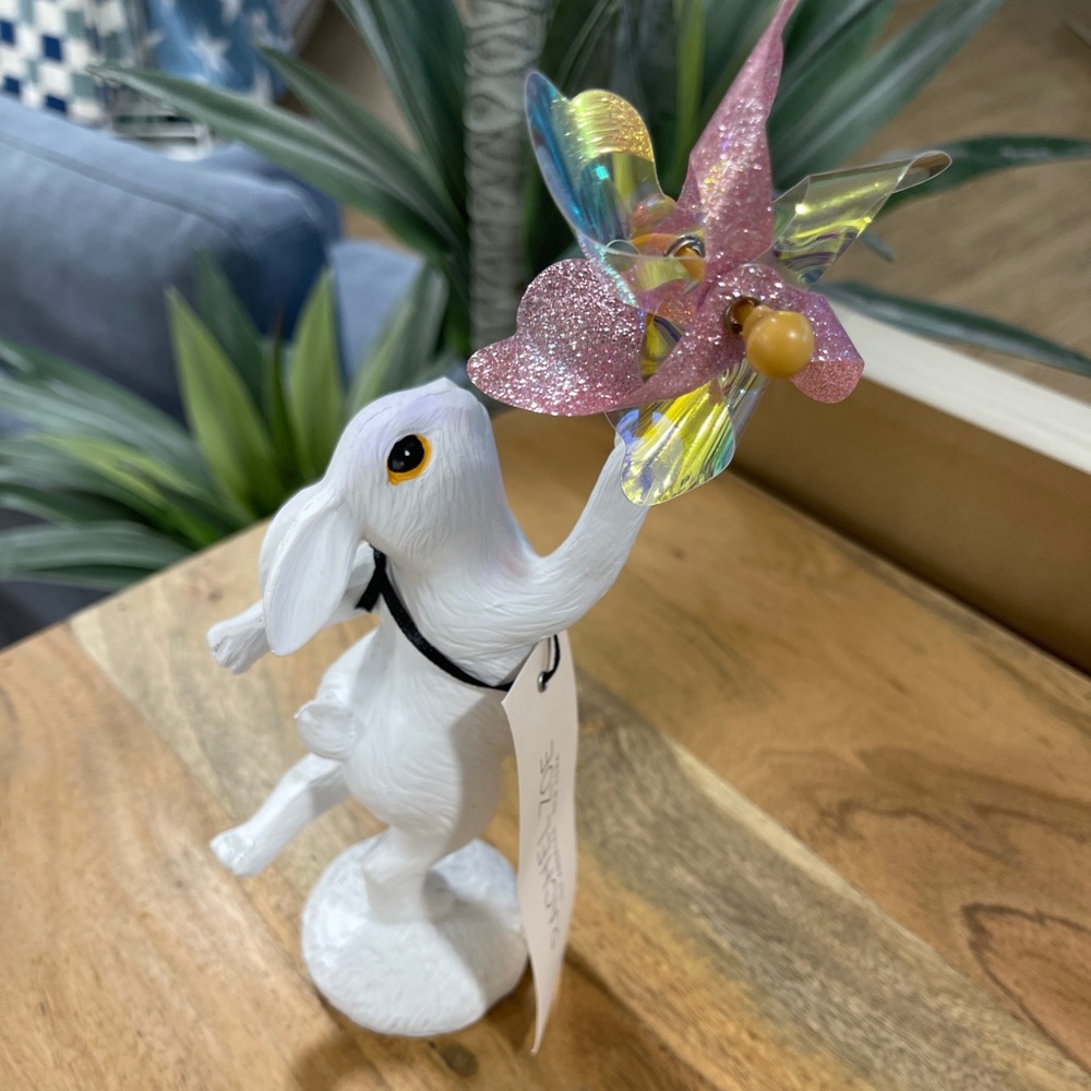 Easter Bunny with Moving Pinwheel Rachel Ashwell Resin Figure NWT